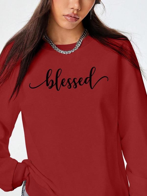 Women's Letter Print Drop Shoulder Sweatshirt, Casual Long Sleeve Round Neck Pullover for Fall & Winter, Women's Clothes...