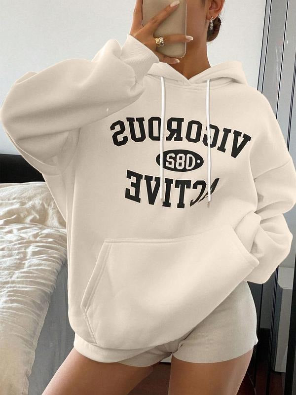 Women's Letter Print Hoodie, Casual Long Sleeve Hooded Sweatshirt for Fall & Winter, Fashion Ladies' Top for Daily Wear Shirt