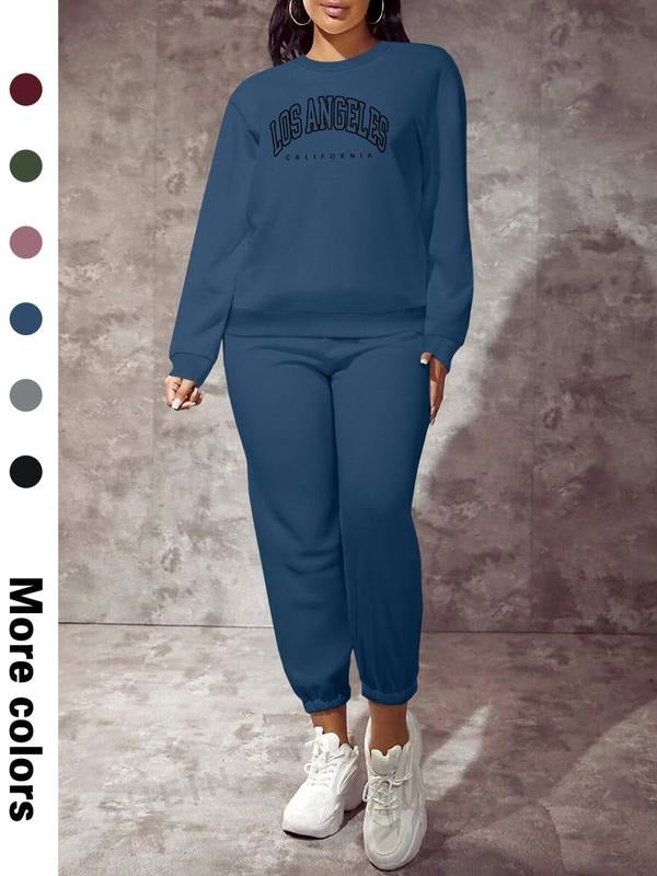 Women's Letter Print Long Sleeve Sweatshirt Set, Casual Sportswear, Comfortable Fashion Design, Perfect for Daily Wear,...
