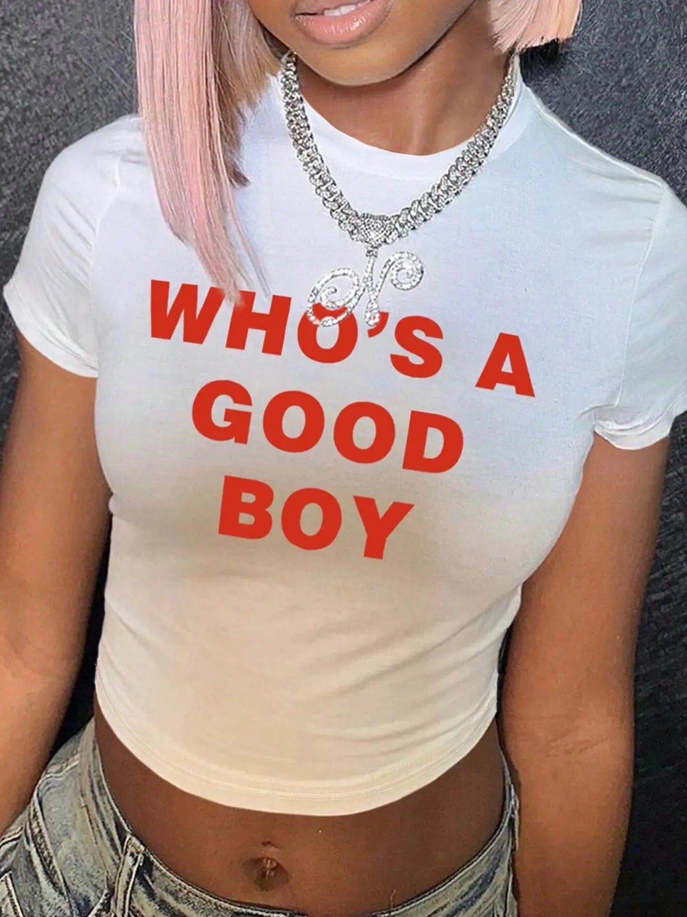 Women's Letter Print Round Neck Crop Tee, Casual Short Sleeve Crew Neck T-shirt for Summer, Fashion Women's Top for Daily...
