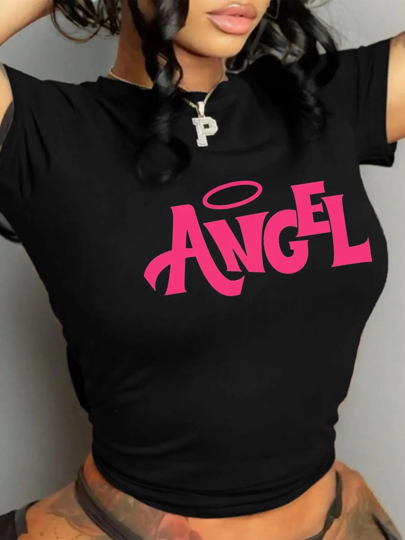 Women's Letter Print Round Neck Crop Tee, Fashion Casual Crew Neck T-shirt for Daily Holiday Vacation Outdoor Wear,...