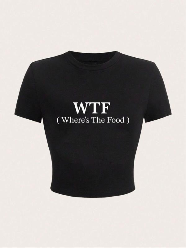 Letter Print Round Neck Crop Casual Crew Neck Short Sleeve Daily All Seasons Shirt Hoodie Sweatshirt