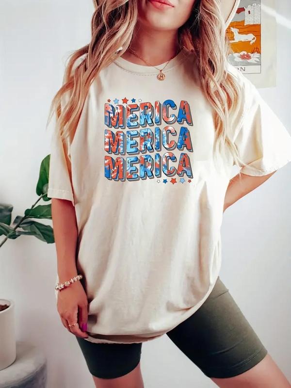 Women's Letter Print Round Neck Graphic Tee, Casual Short Sleeve Crew Neck T-shirt for Daily Wear, Ladies Clothes for All...