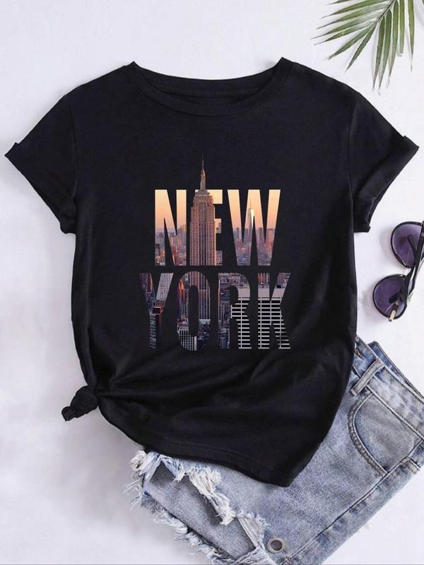 Letter Print Round Neck Casual Short Sleeve Daily Clothes All Seasons T-Shirts, Hoodie, Sweatshirt
