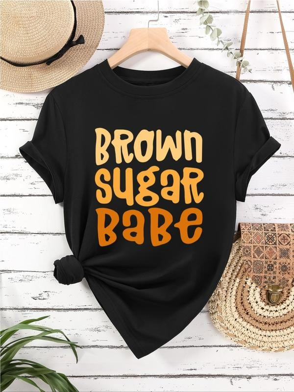 Letter Print Round Neck Casual Short Sleeve Daily Streetwear Clothes Top T-Shirts, Hoodie, Sweatshirt