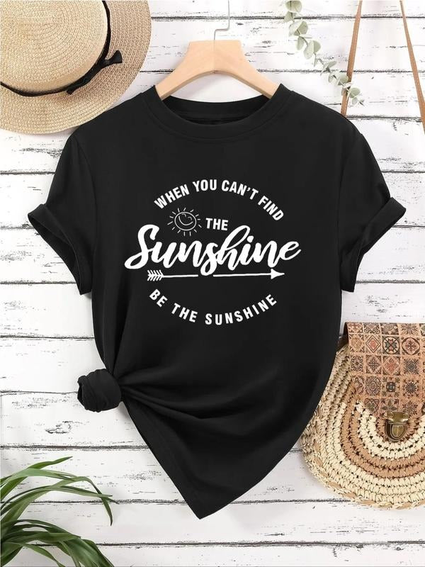 Women's Letter Print Round Neck Graphic Tee, Vintage Trendy Casual Short Sleeve T-shirt For Daily Wear, Ladies All...