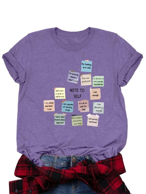 Women's Letter Print Round Neck Graphic Tee, Vintage Trendy Casual Short Sleeve T-shirt for Daily Wear, Ladies All...