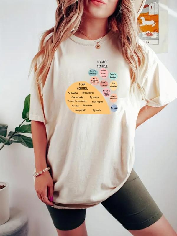 Women's Letter Print Round Neck Graphic Tee, Vintage Trendy Casual Short Sleeve T-shirt for Daily Wear, Ladies All...