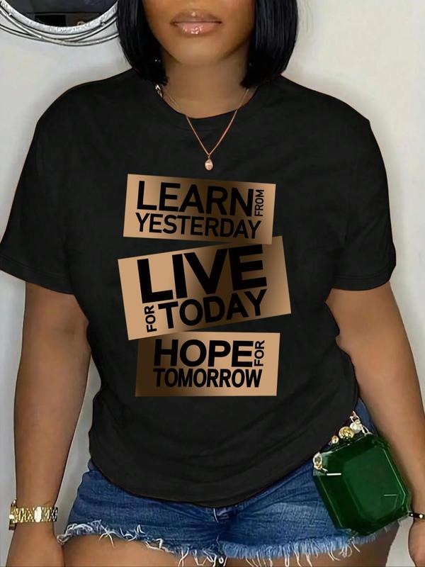 Women's Letter Print Round Neck Graphic Tee, Vintage Trendy Casual Short Sleeve T-shirt for Daily Wear, Ladies All...