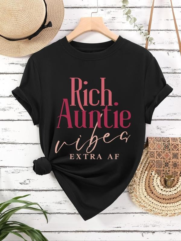 Women's Letter Print Round Neck Graphic Tee, Vintage Trendy Casual Short Sleeve T-shirt for Daily Wear, Ladies All...