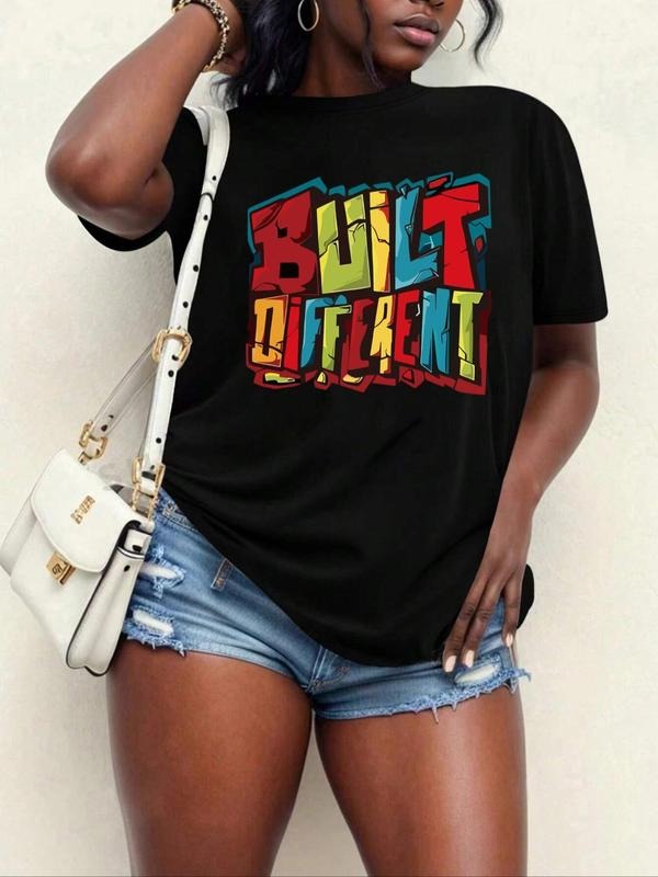 Women's Letter Print Round Neck Graphic Tee, Vintage Trendy Casual Short Sleeve T-shirt for Daily Wear, Ladies All...