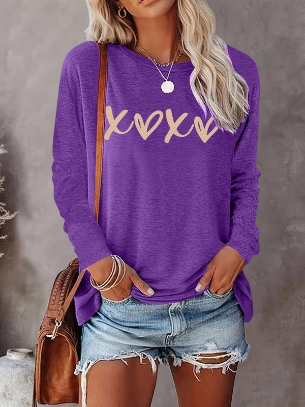 Women's Letter Print Round Neck Tee, Casual Long Sleeve Crew Neck T-shirt for Fall & Winter, Women's Top for Daily...