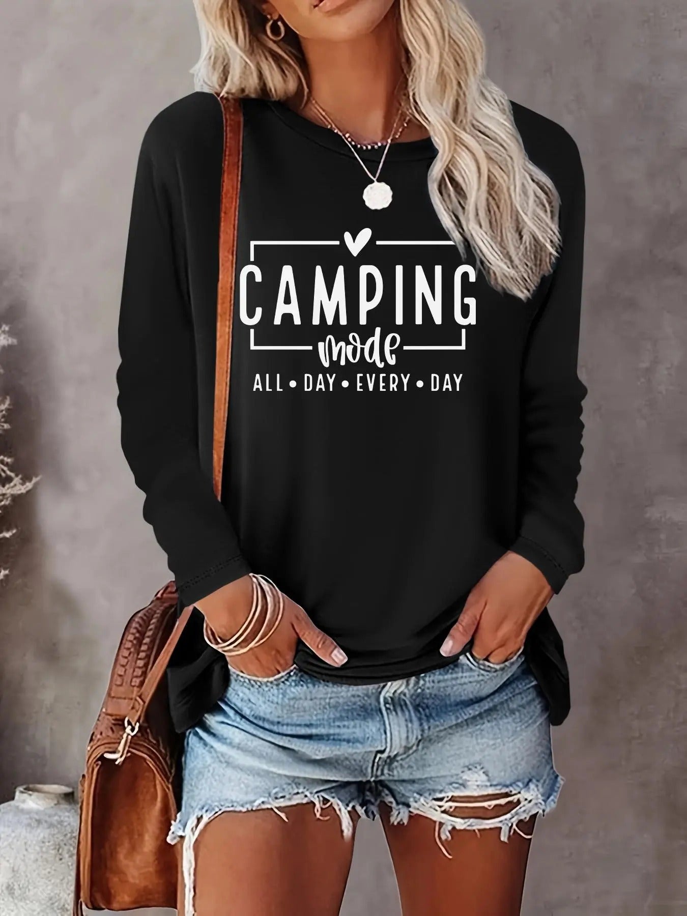 Women's Letter Print Round Neck Tee, Casual Long Sleeve Crew Neck T-shirt for Fall & Winter, Women's Top for Daily...