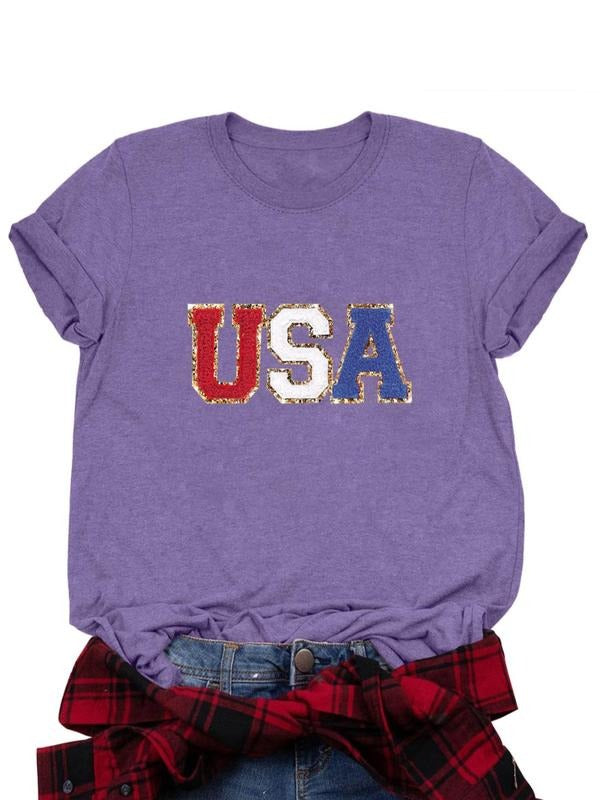 Women's Letter Print Round Neck Tee, Casual Short Sleeve Crew Neck T-Shirt for Daily Wear, Ladies Clothes for All...