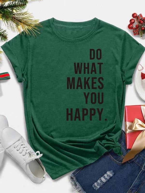 Women's Letter Print Round Neck Tee, Casual Short Sleeve Crew Neck T-shirt for All Seasons, Fashion Women's Top for Daily...