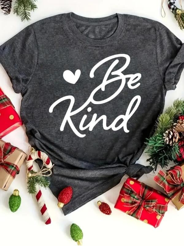 Women's Letter Print Round Neck Tee, Casual Short Sleeve Crew Neck T-shirt for All Seasons, Fashion Women's Top for Daily...
