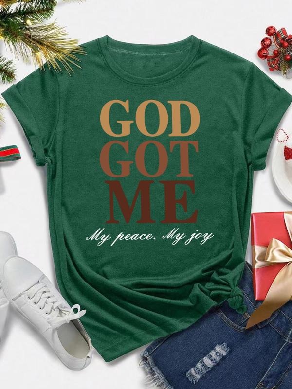 Women's Letter Print Round Neck Tee, Casual Short Sleeve Crew Neck T-shirt for All Seasons, Fashion Women's Top for Daily...