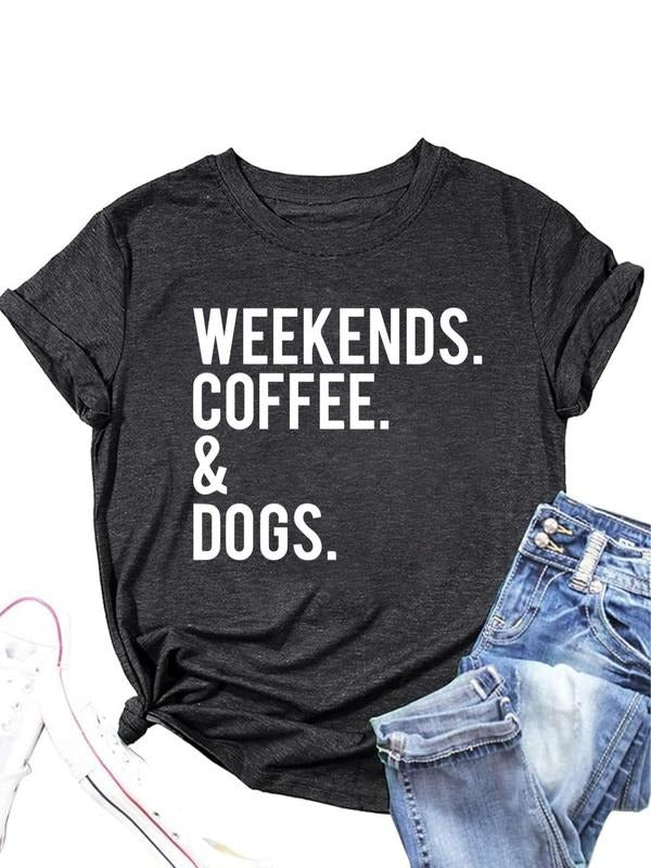 Women's Letter Print Round Neck Tee, Casual Short Sleeve Crew Neck T-shirt for Daily Wear, Ladies Clothes for All Seasons...