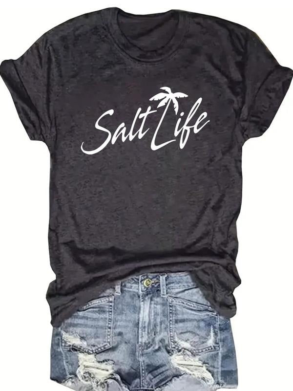 Women's Letter Print Round Neck Tee, Casual Short Sleeve Crew Neck T-shirt for Daily Wear, Ladies Clothes for All Seasons...