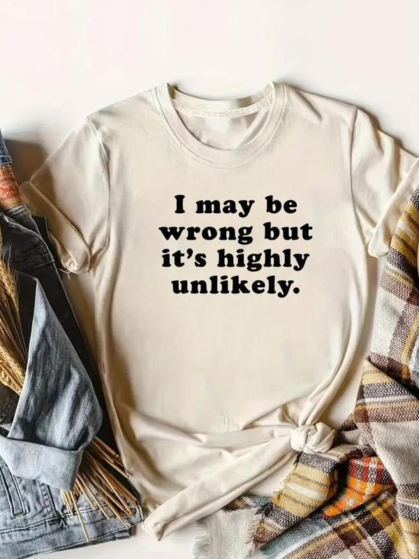Women's Letter Print Round Neck Tee, Casual Short Sleeve Crew Neck T-shirt for Daily Wear, Ladies Clothes for All Seasons...