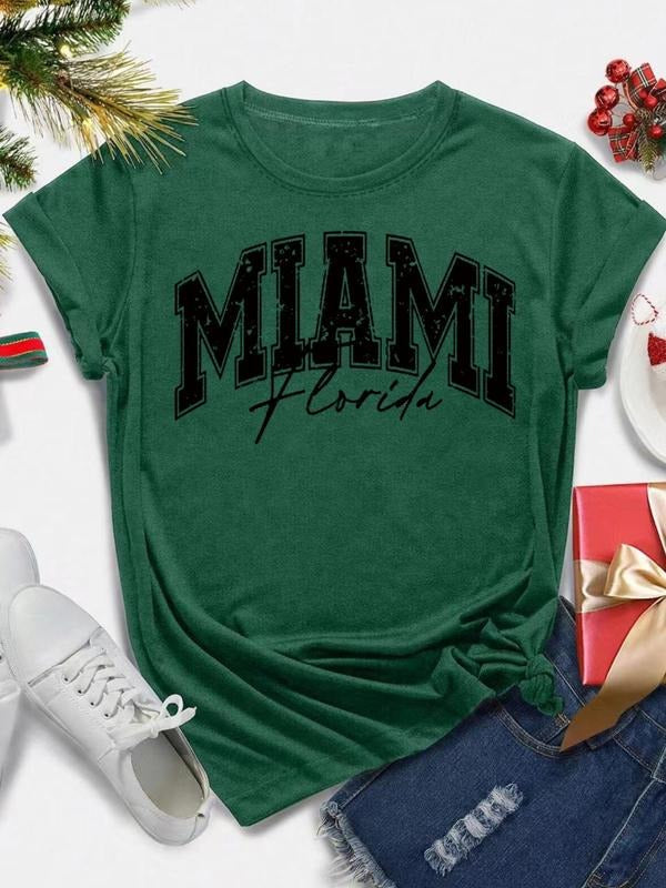 Women's Letter Print Round Neck Tee, Casual Short Sleeve Crew Neck T-shirt for Daily Wear, Ladies Clothes for All Seasons...