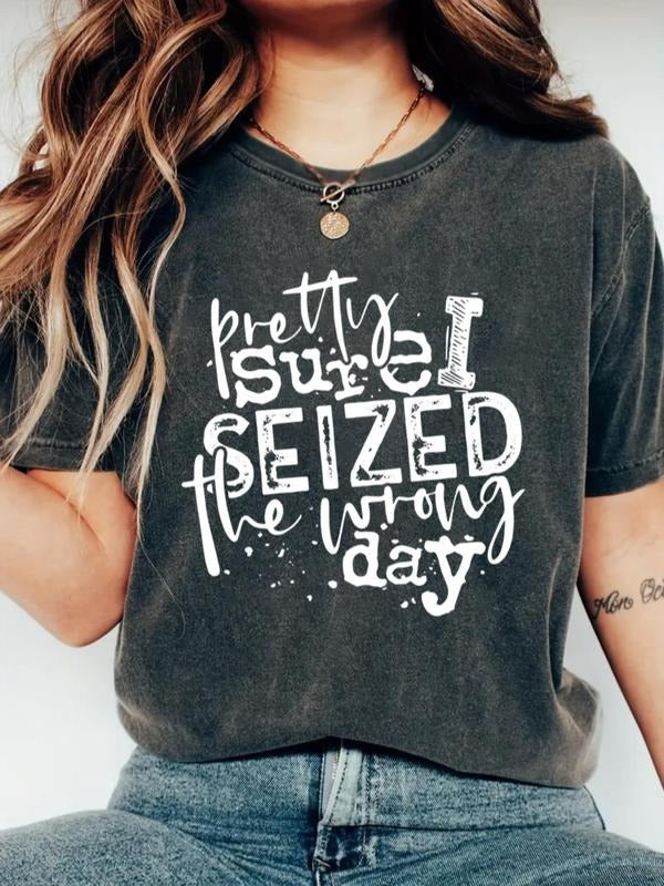 Women's Letter Print Round Neck Tee, Casual Short Sleeve Crew Neck T-shirt for Daily Wear, Ladies Clothes for All Seasons...