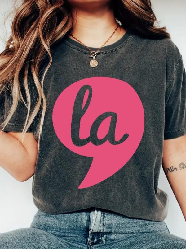 Women's Letter Print Round Neck Tee, Casual Short Sleeve Crew Neck T-shirt for Daily Wear, Ladies Clothes for All Seasons...
