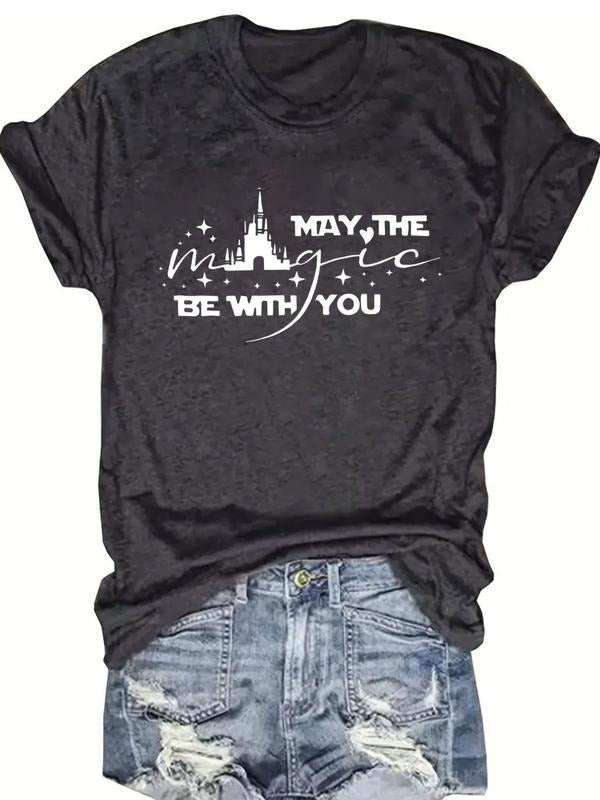 Women's Letter Print Round Neck Tee, Casual Short Sleeve Crew Neck T-shirt for Daily Wear, Ladies Clothes for All Seasons...