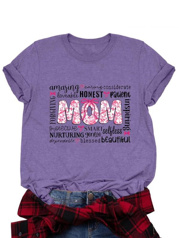 Women's Letter Print Round Neck Tee, Casual Short Sleeve Crew Neck T-shirt for Daily Wear, Ladies Clothes for All...
