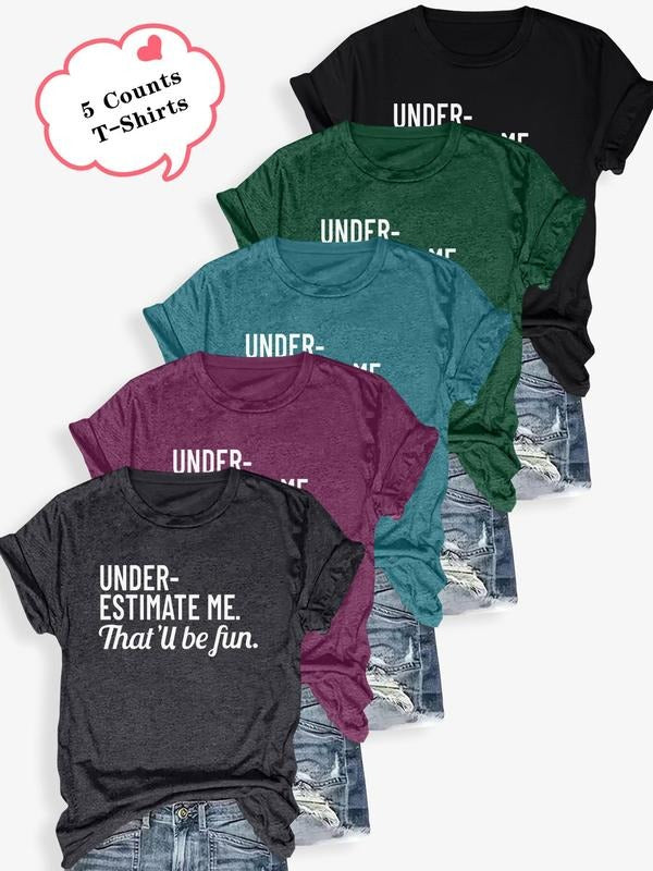 Women's Letter Print Round Neck Tee, Casual Short Sleeve Crew Neck T-shirt for Summer, Fashion Women's Top for Daily...