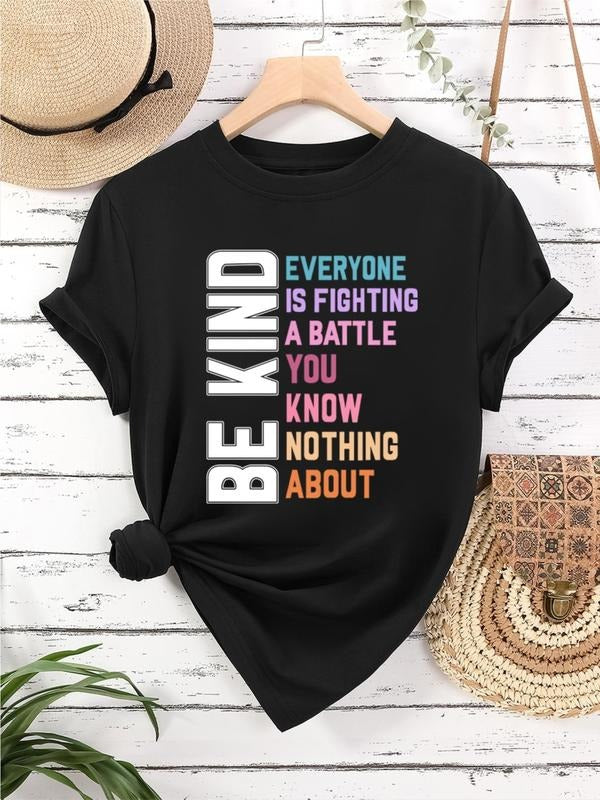 Women's Letter Print Round Neck Tee, Fashion Casual Crew Neck Short Sleeve T-Shirt for Daily Holiday Vacation Outdoor...
