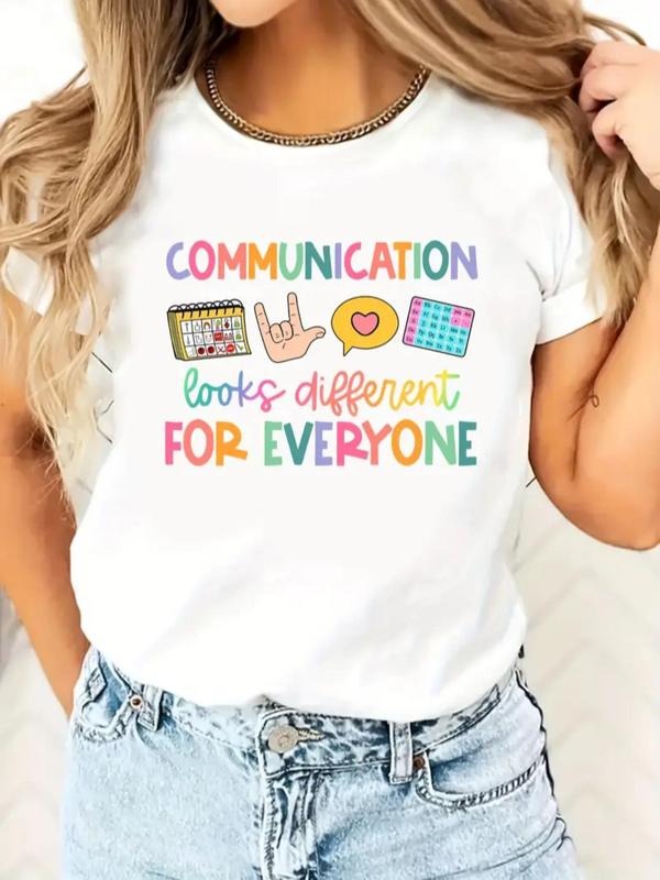 Women's Letter Print Round Neck Tee, Fashion Casual Crew Neck T-Shirt for Daily Holiday Vacation Outdoor Wear, Ladies...