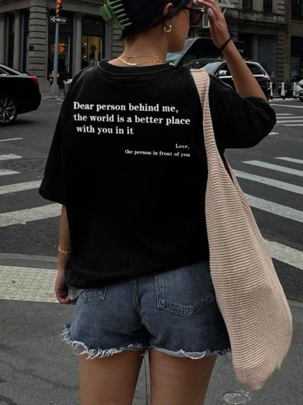 Women's Letter Print Round Neck Tee, Fashion Casual Crew Neck T-Shirt for Daily Holiday Vacation Outdoor Wear, Ladies...
