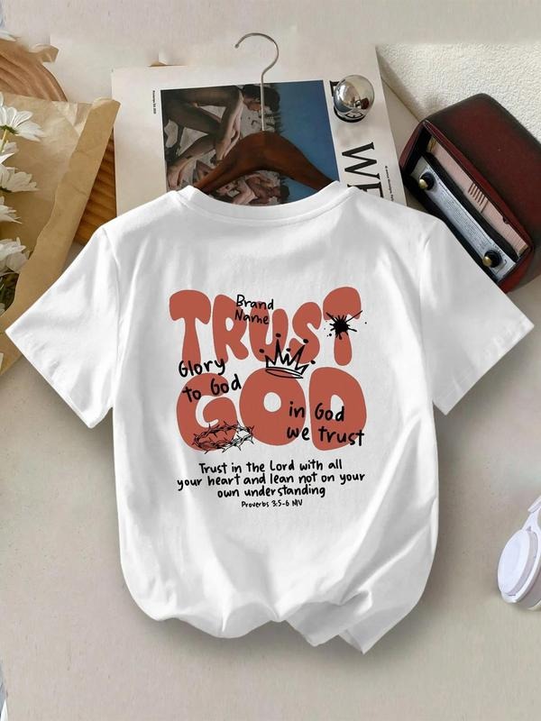 Women's Letter Print Round Neck Tee, Fashion Casual Crew Neck T-Shirt for Daily Holiday Vacation Outdoor Wear, Ladies...