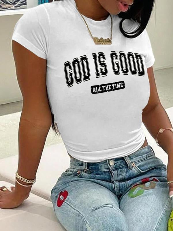 Women's Letter Print Round Neck Tee, Fashion Casual Crew Neck T-shirt for Daily Holiday Vacation Outdoor Wear, Ladies...