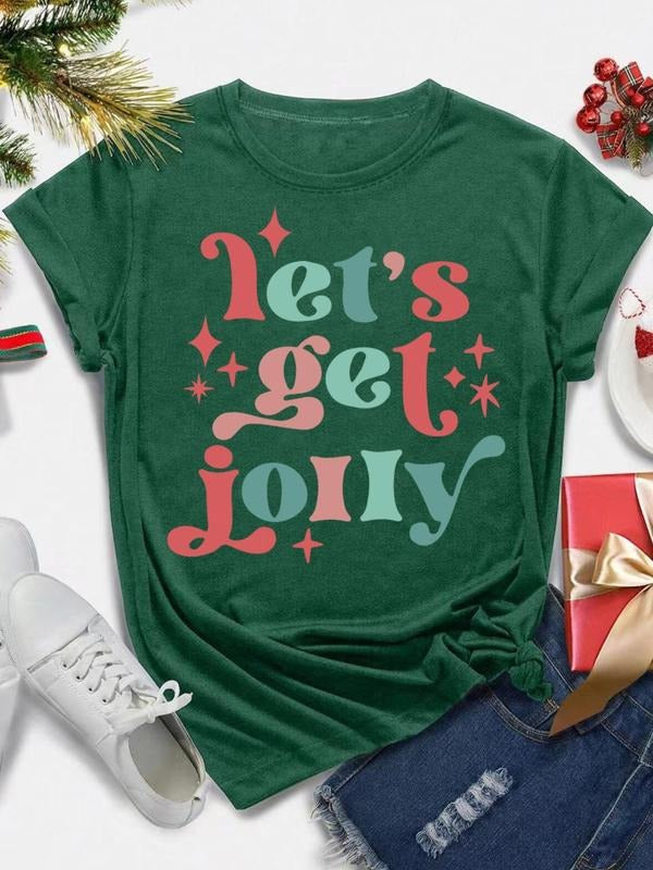 Women's Letter Print Round Neck Tee, Fashion Casual Short Sleeve T-shirt, Ladies Summer Clothes for Daily Wear style 08...