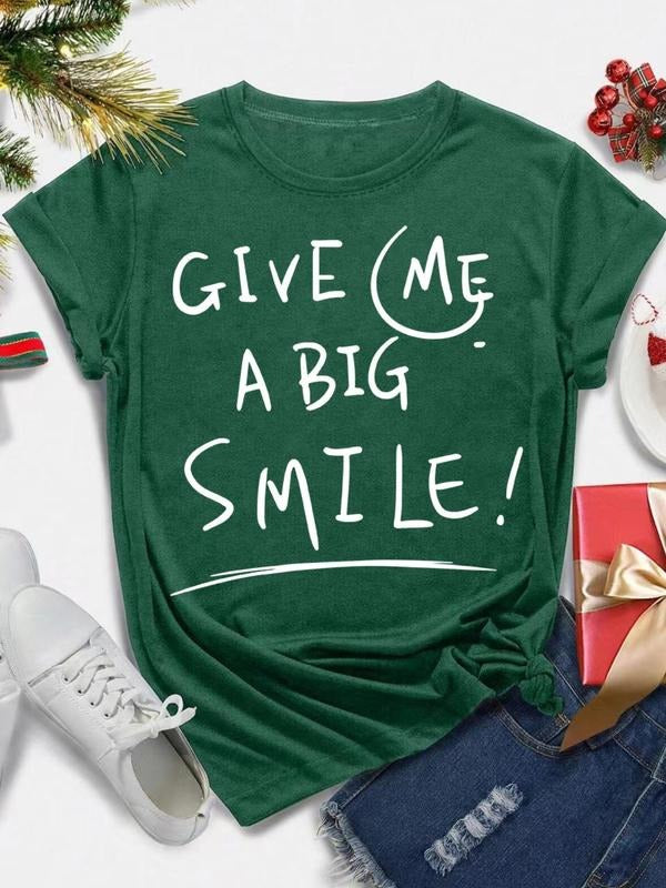 Women's Letter Print Round Neck Tee, Fashion Casual Short Sleeve T-shirt, Ladies Summer Clothes for Daily Wear style 13...