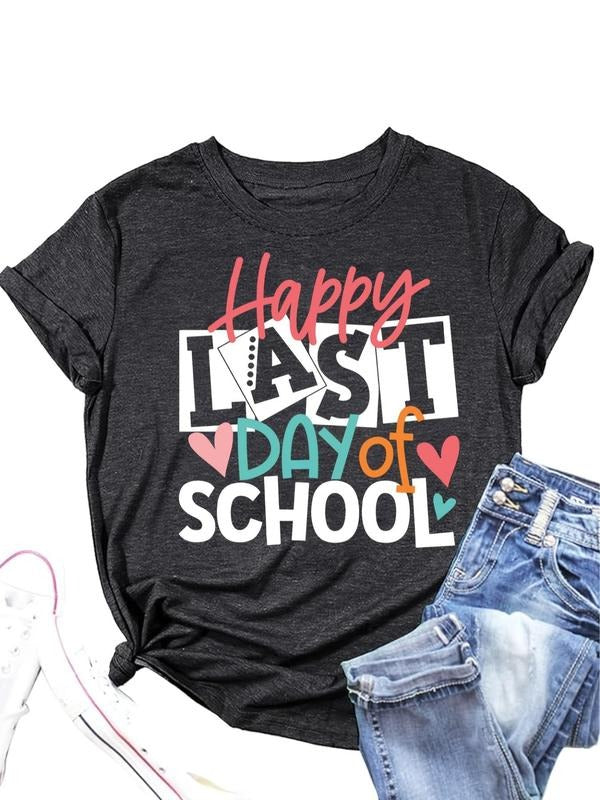 Women's Letter Print Round Neck Tee, Trendy Casual Crew Neck Short Sleeve T-Shirt for Daily Wear, Ladies All Seasons...