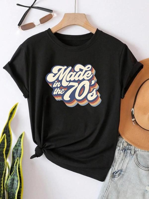 Women's Letter Print Round Neck Tee, Trendy Casual Short Sleeve T-shirt for Daily Wear, Ladies Summer Outfit Hoodie...