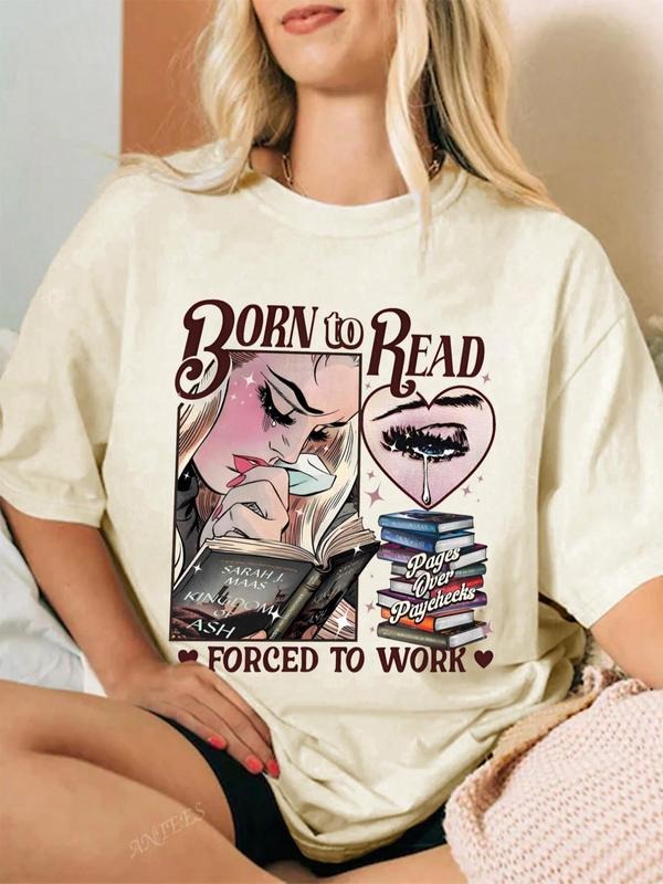 Women's Letter Print Round Neck Tee, Trendy Casual T-shirt for Daily Wear, Ladies Spring & Fall Clothes Hoodie Sweatshirt