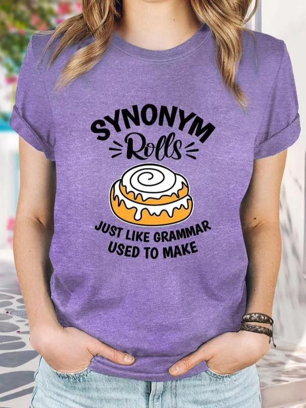 Women's Letter Print Round Neck Tee, Vintage Trendy Casual Crew Neck Short Sleeve T-shirt for Daily Wear, Ladies All...