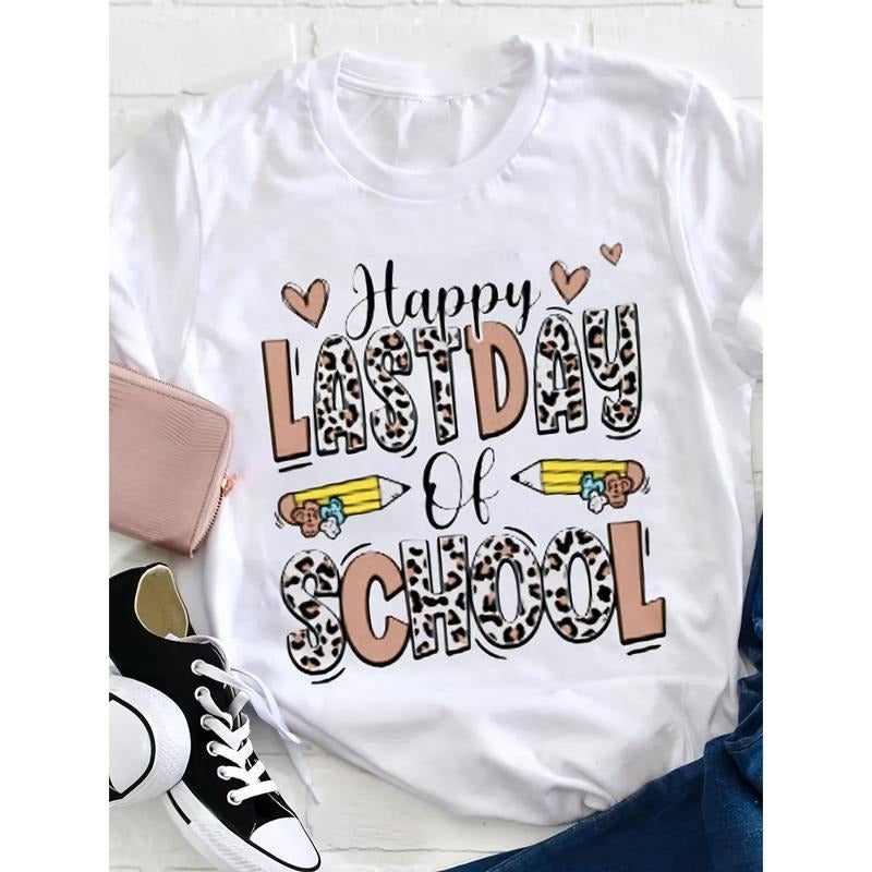 Women's Letter Print RoundNeck Tee, Fashion Casual CrewNeck T-Shirt for Daily HolidavVacation Outdoor Wear, LadiesClothes...