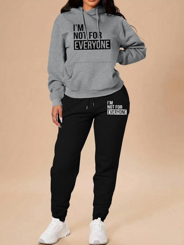 Women's Long Sleeve Hooded Sweatshirt Set, Casual Letter Print, Fall & Winter Fashion, Home & Outdoor Sports, Pocket...