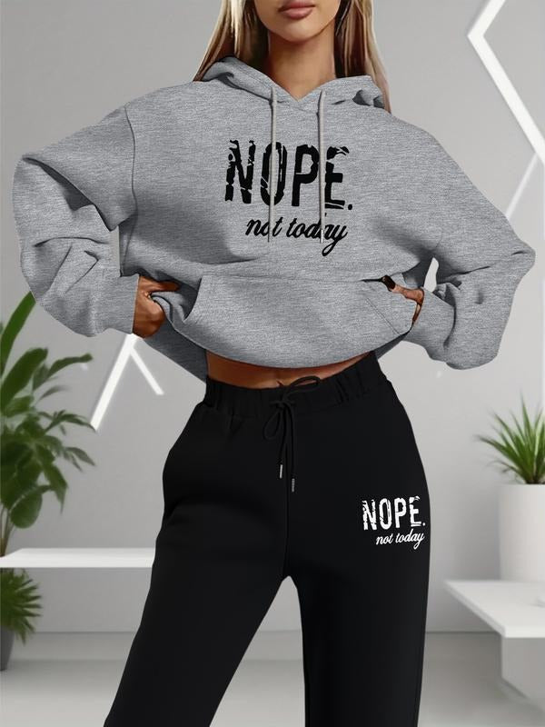 Women's Long Sleeve Hooded Sweatshirt Set, Letter Print Casual Style, Spring & Fall Fashion, Home Outdoor Fitness Wear...