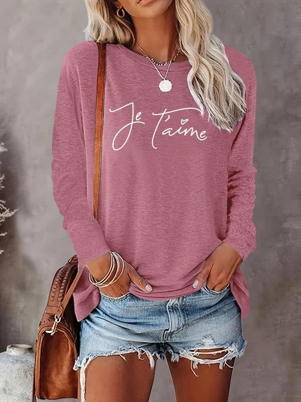 Women's Long Sleeve Letter Print Casual Fitted T-Shirt, Comfortable Fabric, Available in 9 Colors, Perfect for All...