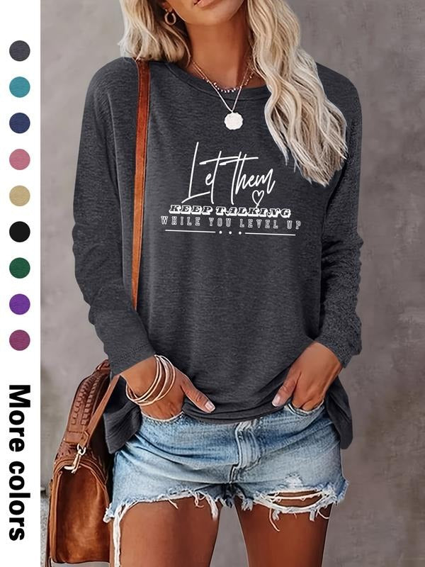Women's Long Sleeve Letter Print Casual T-Shirt, Comfortable Fabric, Available in 9 Colors, Fashionable and Simple Design...