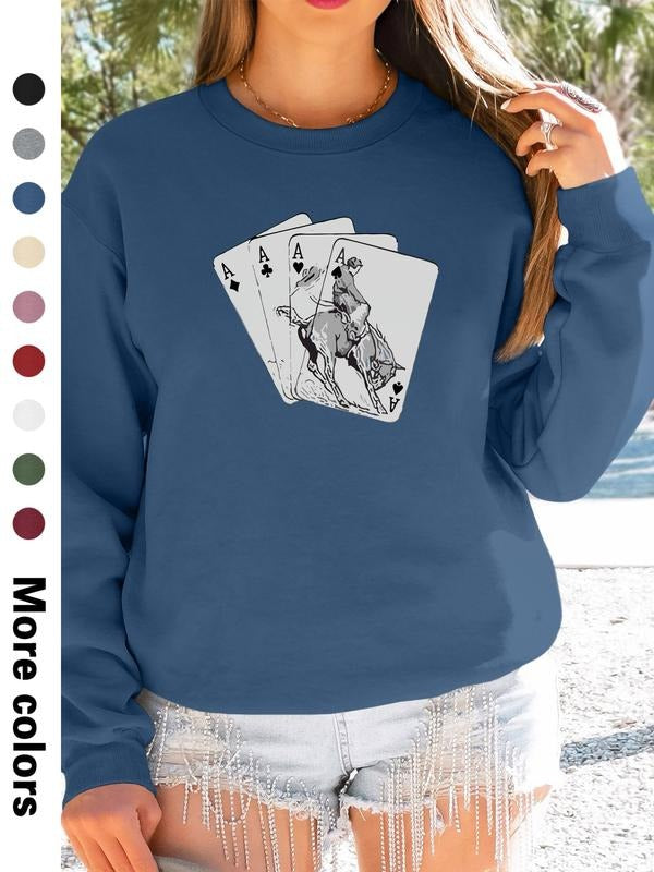Women's Long Sleeve Round Neck Casual Fitted Sweatshirt, Floral Letter Print, Spring & Fall Fashion, 9 Colors Available...