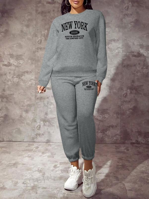 Women's Long Sleeve Sweatshirt & Jogger Set, Casual Spring Fall, Comfortable Fitted Design, Perfect for Home & Outdoor...