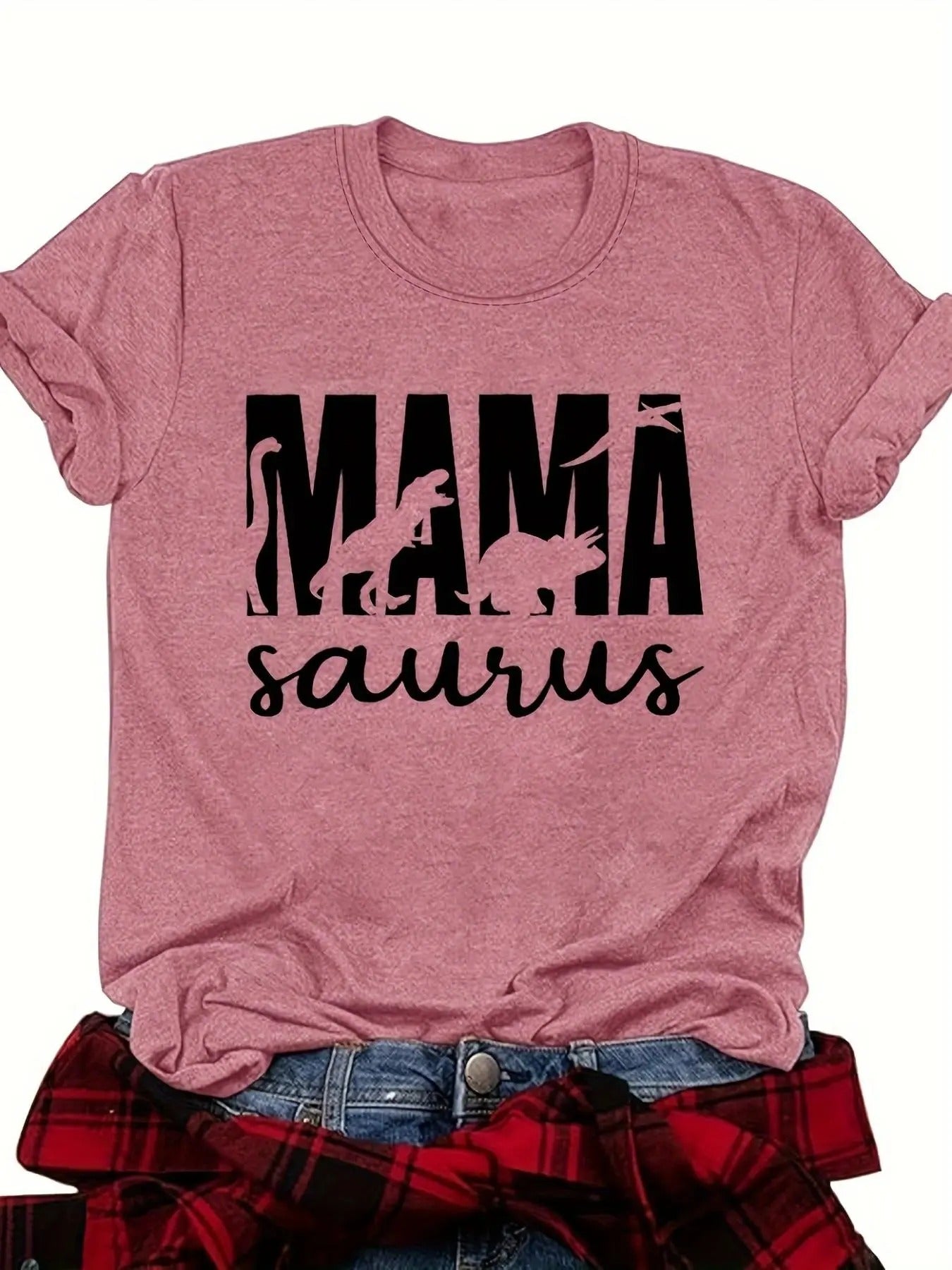 Women's Mama & Dinosaur Print Round Neck Tee, Fashion Casual Crew Neck T-Shirt for Daily Holiday Vacation Outdoor Wear,...