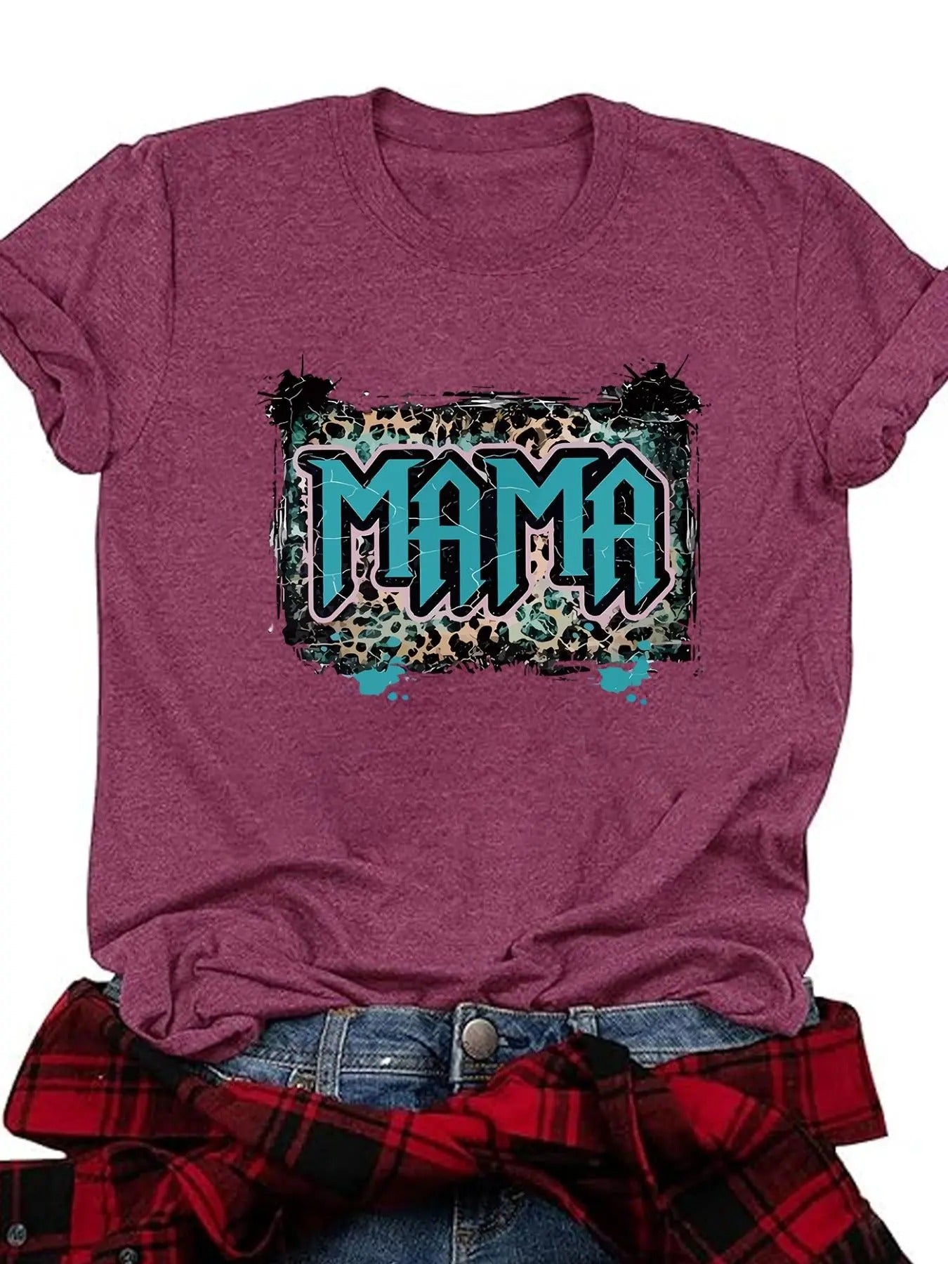 Women's Mama Print Round Neck Tee, Fashion Casual Crew Neck T-Shirt for Daily Holiday Vacation Outdoor Wear, Ladies...